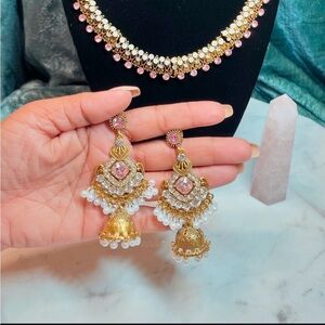 Elegant Gold and Pink Dangle Earrings